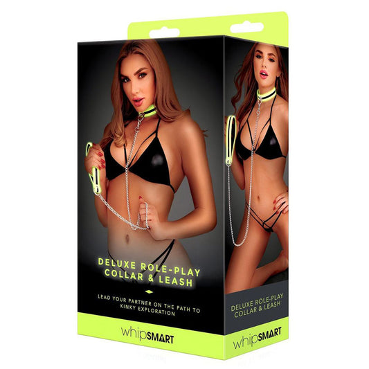 Whip Smart Glow Deluxe Role Play Collar And Leash Glow In The Dark Restraints