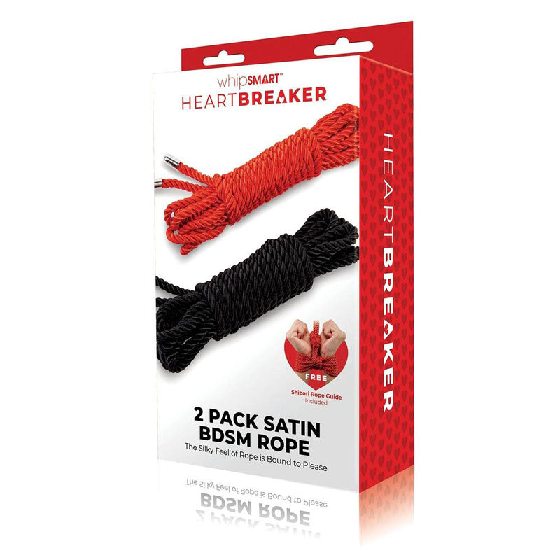 Whip Smart Heartbreaker 2 Pack Satin Bdsm Rope Black & Red Ropes Set Of 2