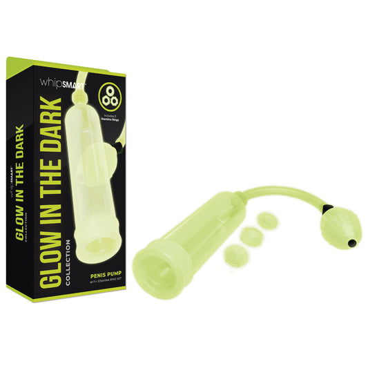 Whip Smart Glow In The Dark Penis Pump With 3 Piece Cock Ring Set