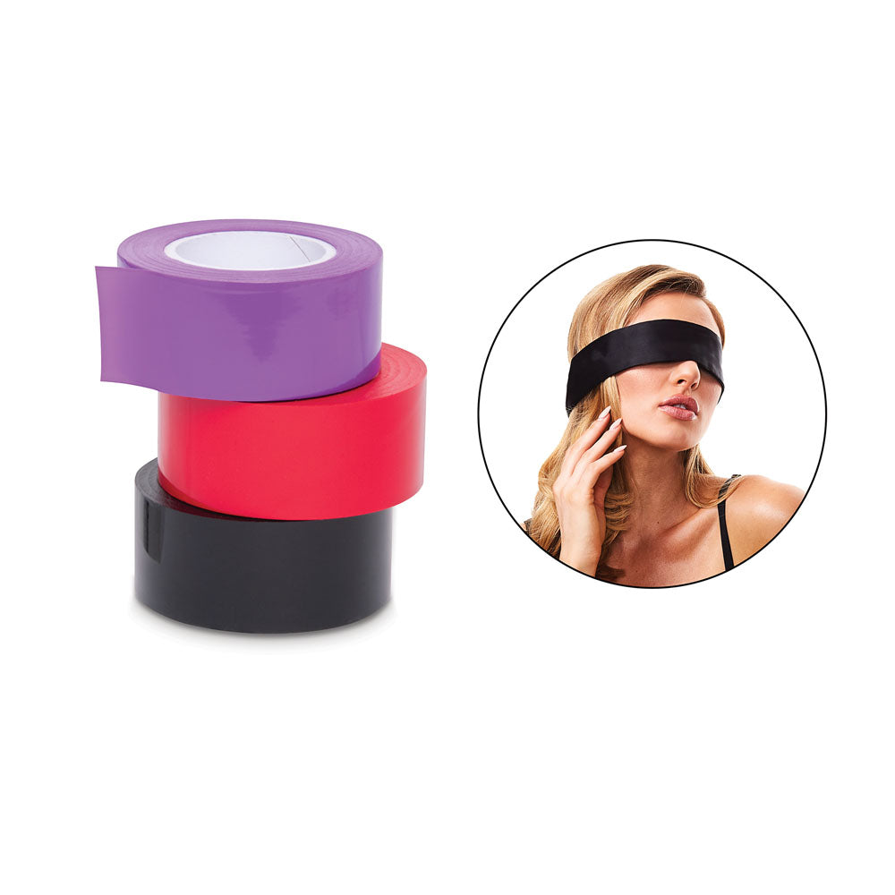 Whip Smart Bondage Tape 3 Pack With Blindfold Set Of 3 Coloured Bondage Tapes And Bonus Satin Blindfold