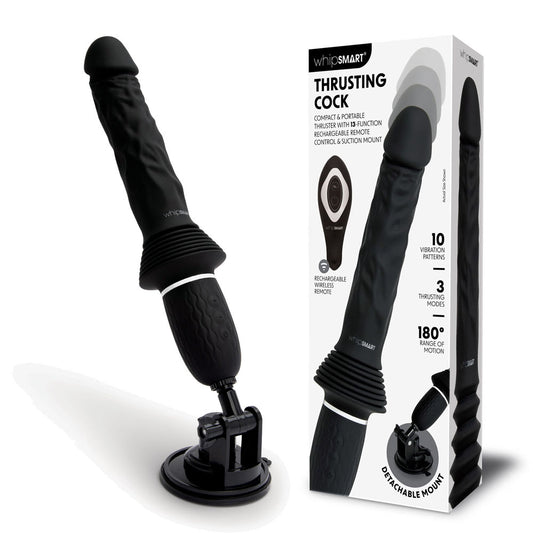 Whip Smart Thrusting Cock Black 30 Cm Usb Rechargeable Thrusting Vibrator With Suction Mount
