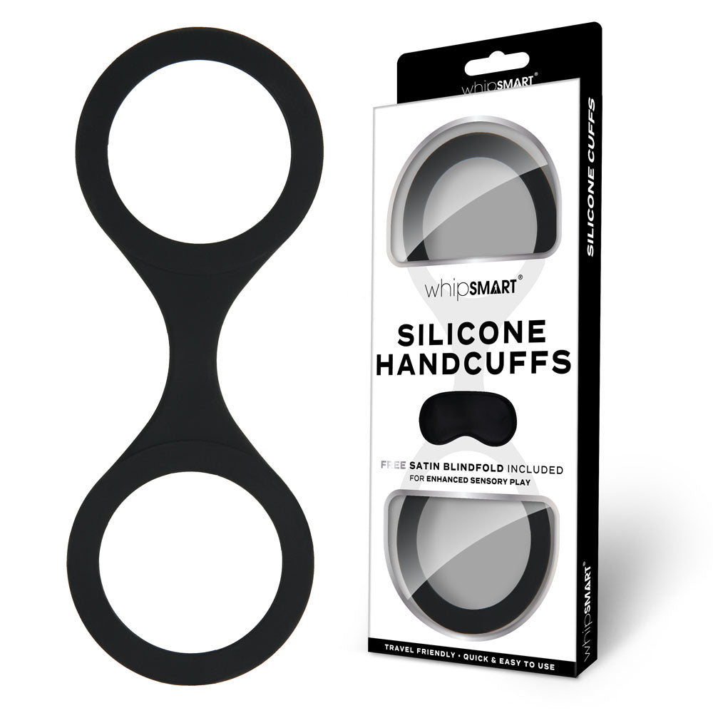 Whip Smart Silicone Handcuffs Black Black Restraint With Bonus Blindfold