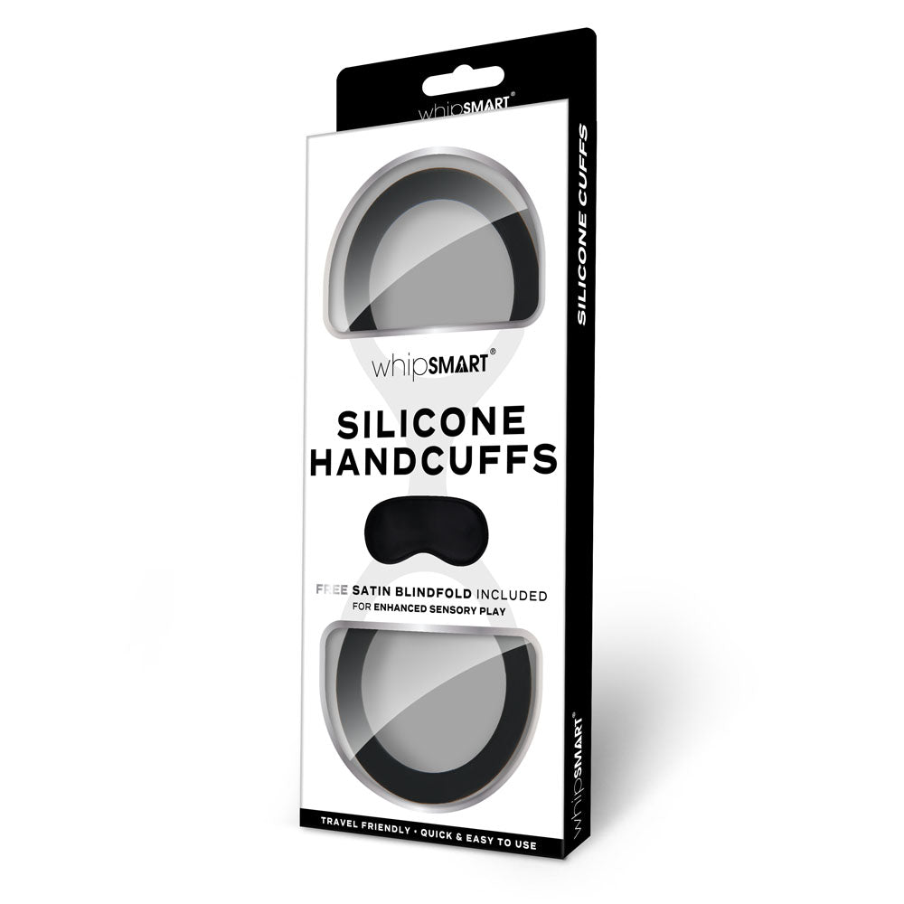 Whip Smart Silicone Handcuffs Black Black Restraint With Bonus Blindfold
