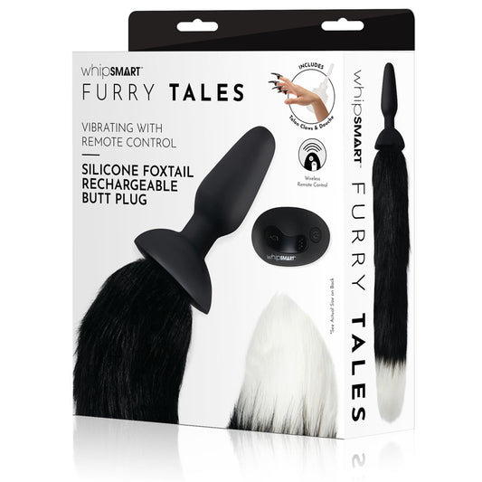 Whip Smart Furry Tales Silicone Foxtail Rechargeable Butt Plug Black 9.5 Cm Vibrating Butt Plug With Black Fox Tail & Remote Control