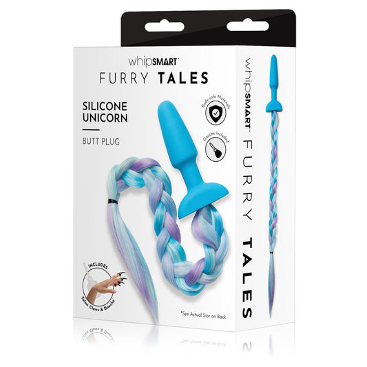 Whip Smart Furry Tales Silicone Unicorn Butt Plug Blue 8.9 Cm Butt Plug With Unicorn Tail