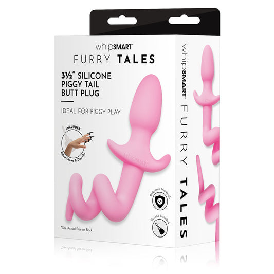 Whip Smart Furry Tales 3.5 Inch Silicone Piggy Tail Butt Plug Pink 8.9 Cm Butt Plug With Pig Tail
