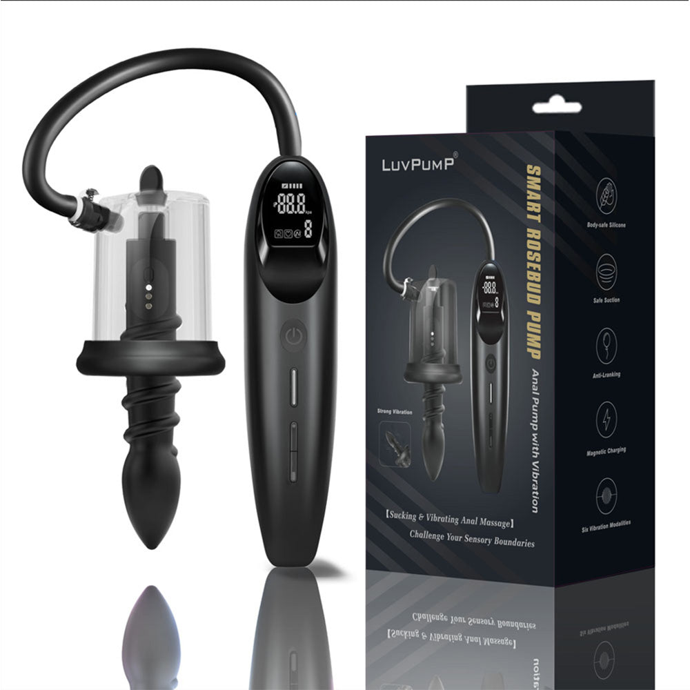 Luv Pump Ros Cup Pro Smart Rosebud Pump Black Usb Rechargeable Anal Pump With Vibrating Probe
