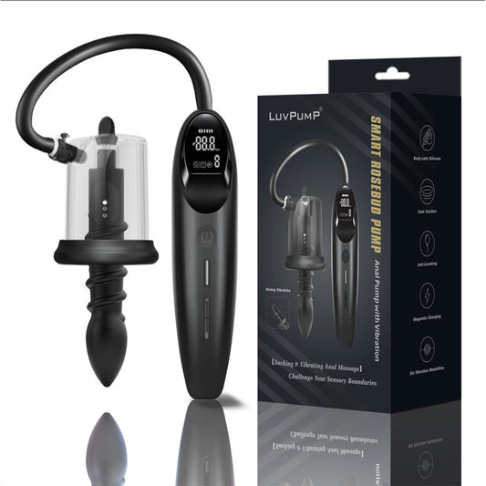Luv Pump Ros Cup Pro Smart Rosebud Pump Black Usb Rechargeable Anal Pump With Vibrating Probe