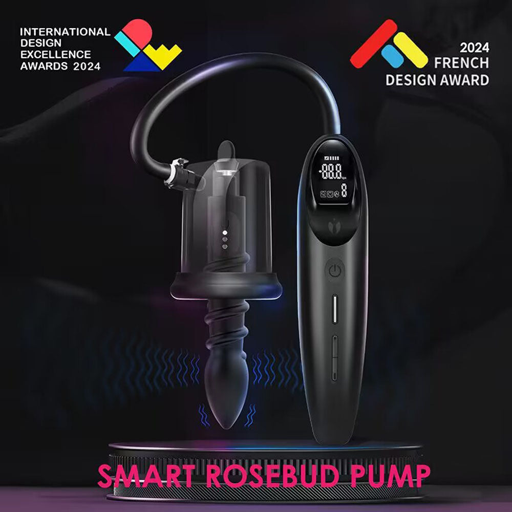 Luv Pump Ros Cup Pro Smart Rosebud Pump Black Usb Rechargeable Anal Pump With Vibrating Probe