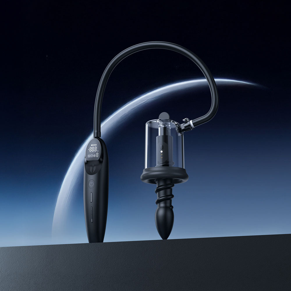 Luv Pump Ros Cup Pro Smart Rosebud Pump Black Usb Rechargeable Anal Pump With Vibrating Probe