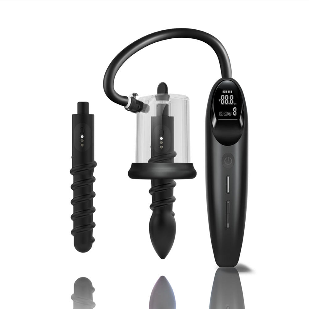 Luv Pump Ros Cup Pro Smart Rosebud Pump Black Usb Rechargeable Anal Pump With Vibrating Probe