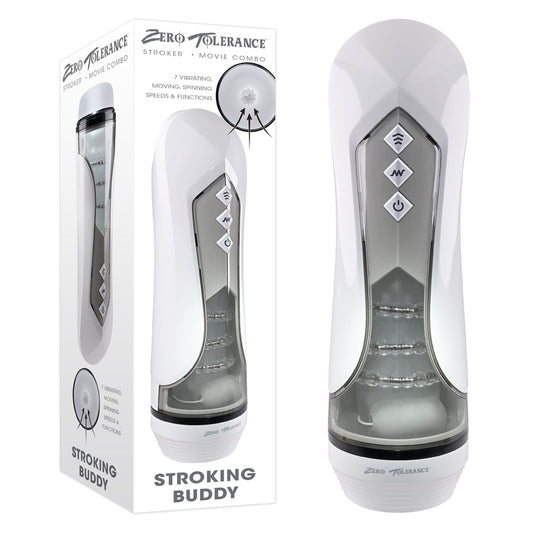 Zero Tolerance Stroking Buddy White Usb Rechargeable Vibrating & Thrusting Stroker