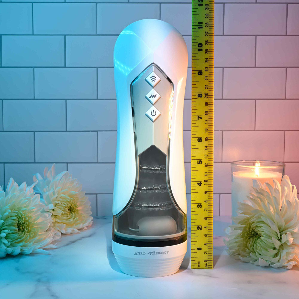 Zero Tolerance Stroking Buddy White Usb Rechargeable Vibrating & Thrusting Stroker