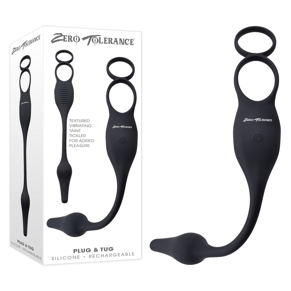 Zero Tolerance Plug & Tug Black Usb Rechargeable Vibrating Cock Ring With Anal Plug
