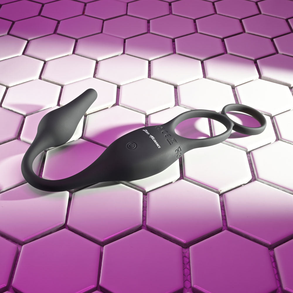 Zero Tolerance Plug & Tug Black Usb Rechargeable Vibrating Cock Ring With Anal Plug