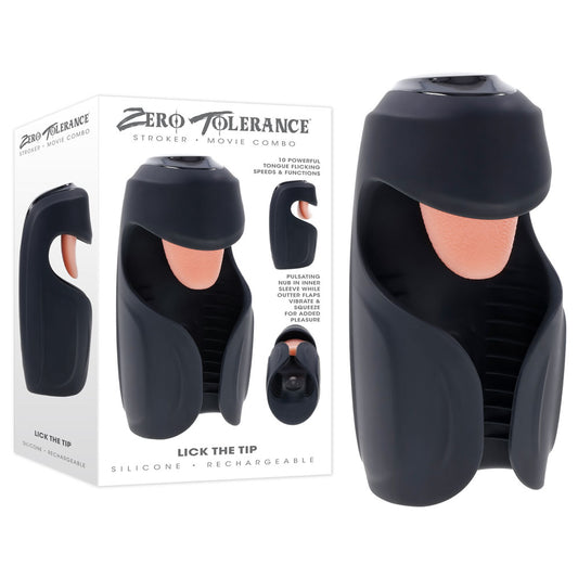 Zero Tolerance Lick The Tip Black Usb Rechargeable Vibrating & Flicking Masturbator