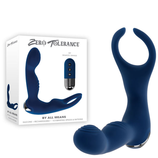 Zero Tolerance By All Means Blue 13.4 Cm Usb Rechargeable Prostate Massager With Cock Ring