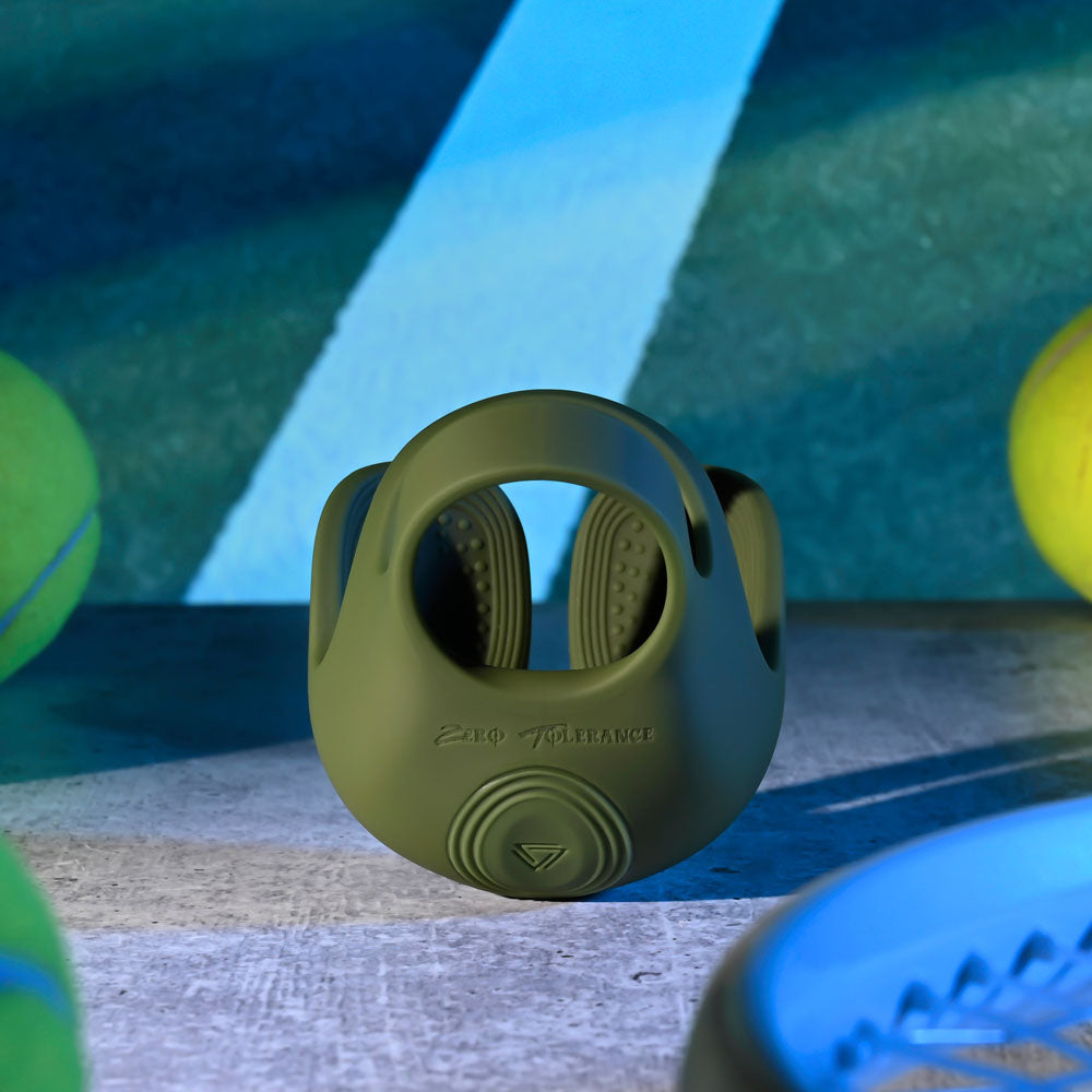 Zero Tolerance Nutty Buddy Olive Green Usb Rechargeable Vibrating Cock & Balls Ring