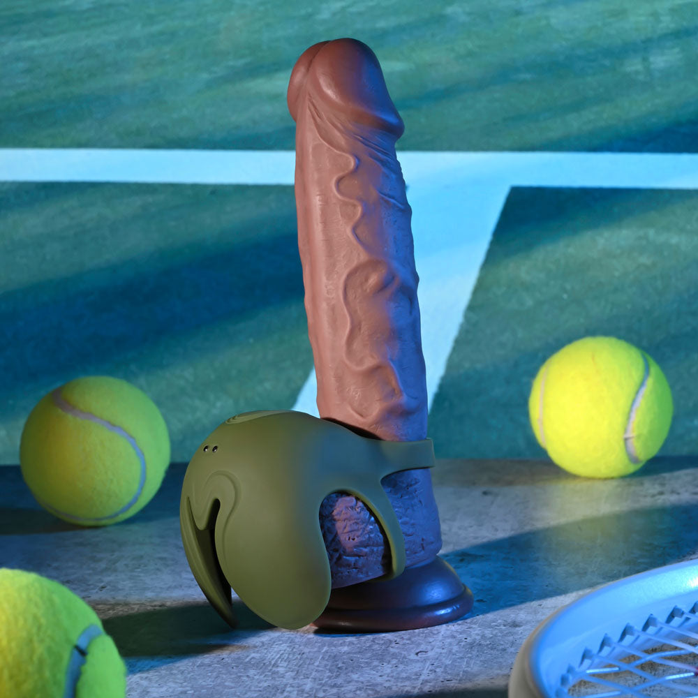 Zero Tolerance Nutty Buddy Olive Green Usb Rechargeable Vibrating Cock & Balls Ring