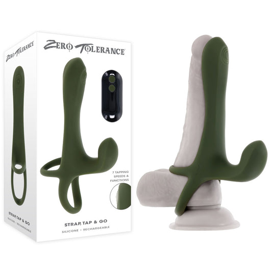 Zero Tolerance Strap, Tap & Go Green Usb Rechargeable Vibrating & Tapping Penis Sleeve With Wireless Remote