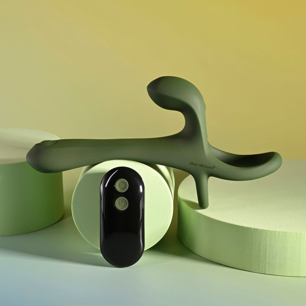 Zero Tolerance Strap, Tap & Go Green Usb Rechargeable Vibrating & Tapping Penis Sleeve With Wireless Remote