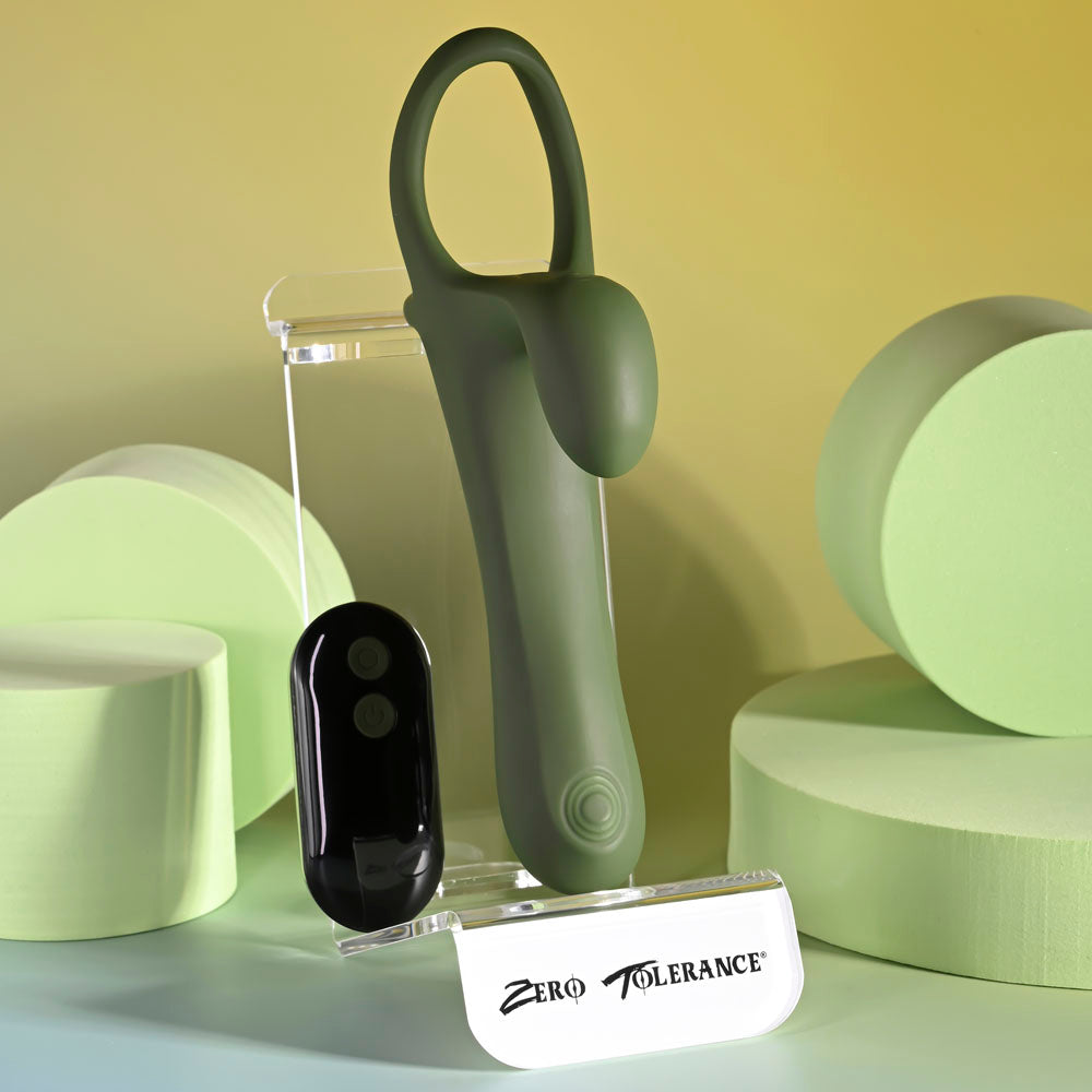 Zero Tolerance Strap, Tap & Go Green Usb Rechargeable Vibrating & Tapping Penis Sleeve With Wireless Remote