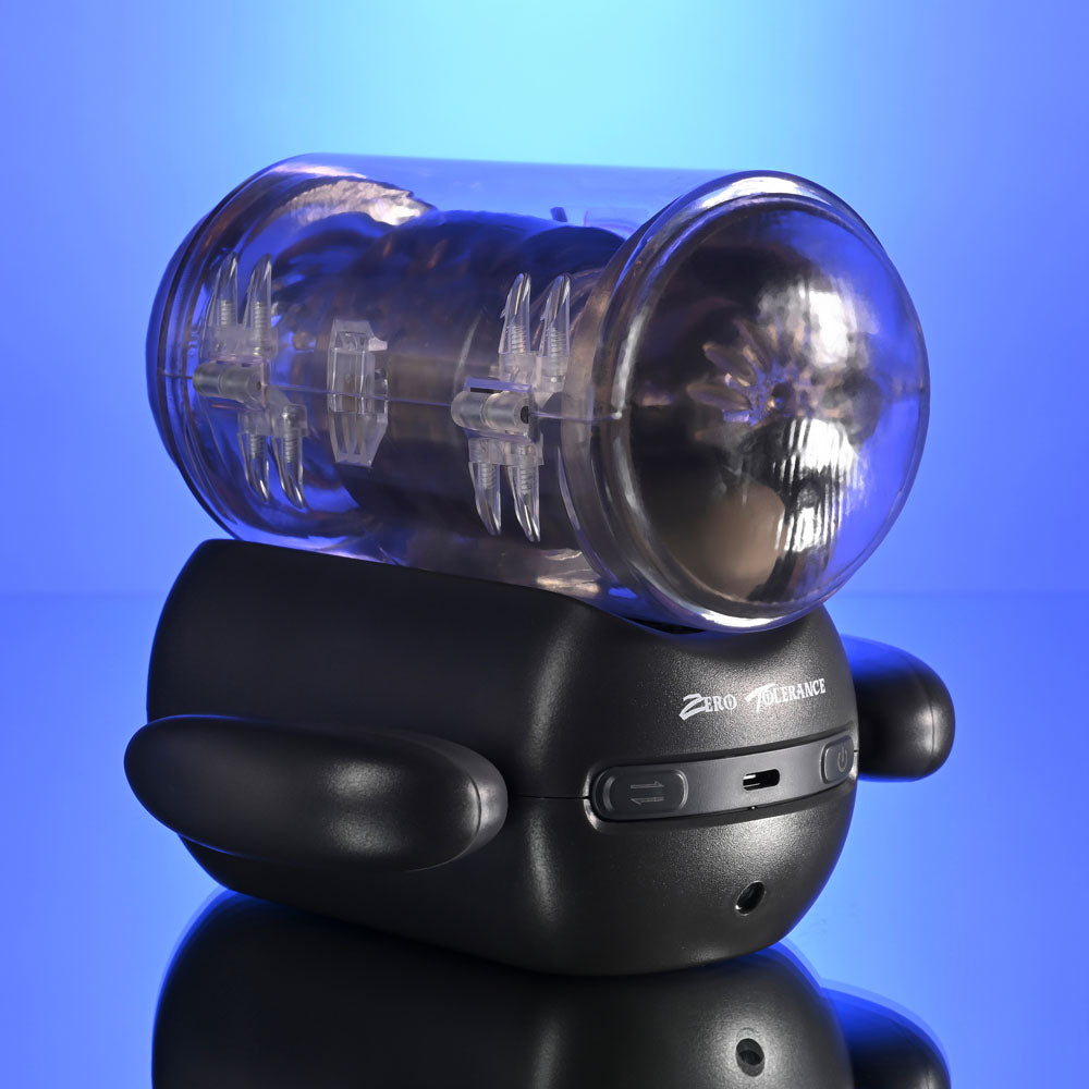 Zero Tolerance Hold Me Tight Black Usb Rechargeable Vibrating Auto Stroker With Phone Holder