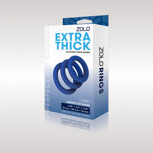 Zolo Extra Thick Silicone Cock Rings 3 Pack Blue Thick Cock Rings Set Of 3 Sizes