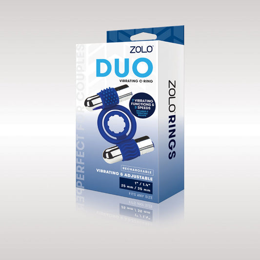 Zolo Rechargeable Duo Vibrating C Ring Blue Usb Rechargeable Dual Vibrating Cock Ring